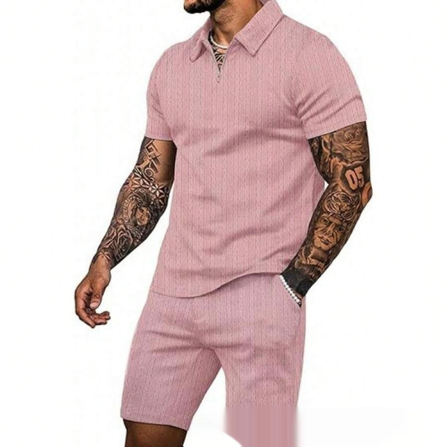 Conjunto de ropa para hombre de verano ajustado con camiseta de rayas y pantalón corto de AriasCreative.