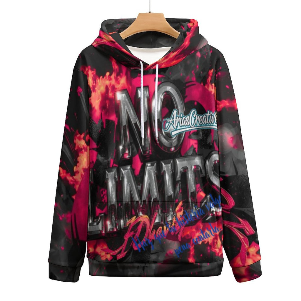 Men's hoodie by AriasCreative featuring double hood, all-over print, and motivational phrases in urban style.