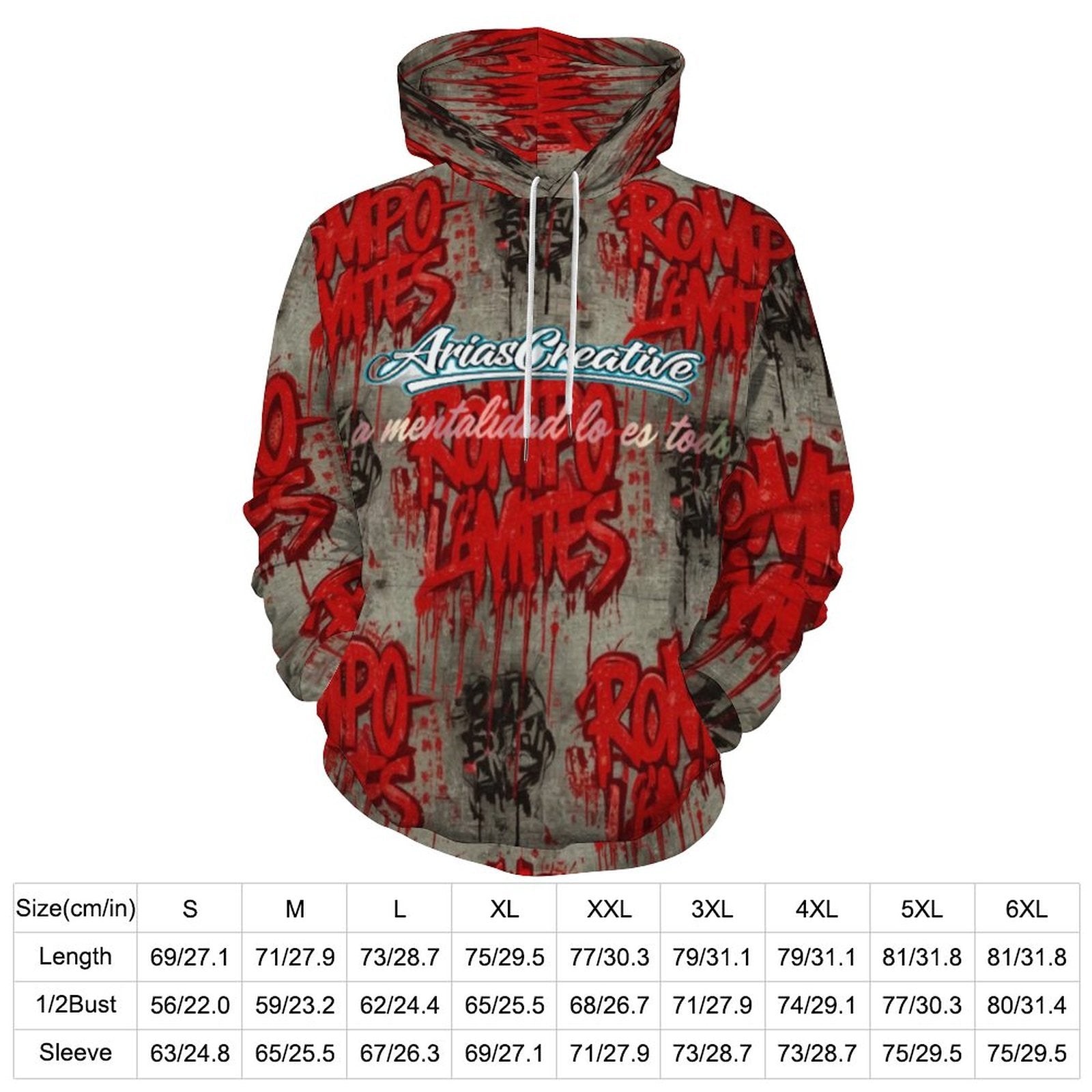 Sudadera con capucha AriasCreative "ROMPO MIS LÍMITES" en rojo y gris, con diseño de streetwear y estampado en el frente.