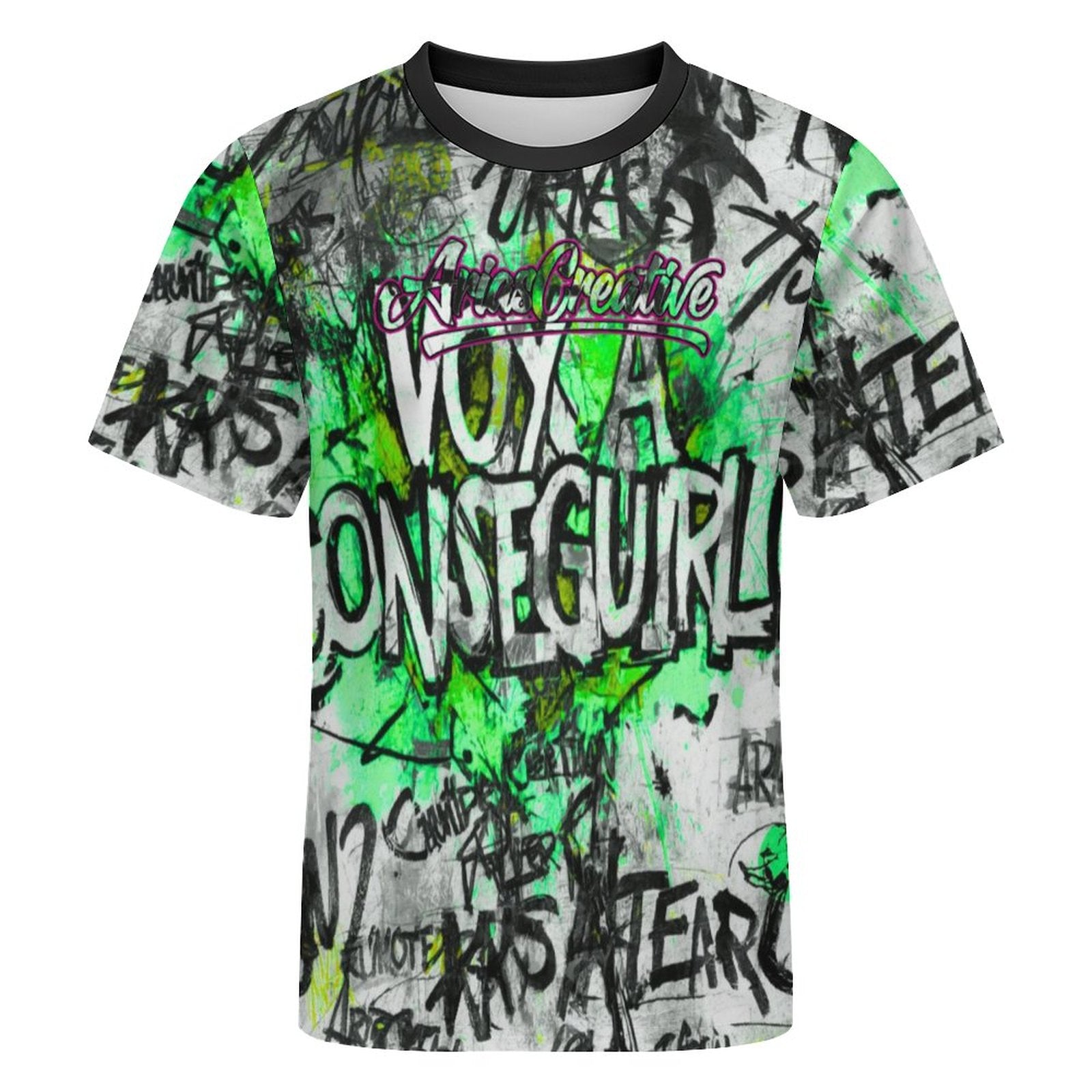 Camiseta corta verde de hombre de AriasCreative™ de peaprint, ideal para streetwear casual.