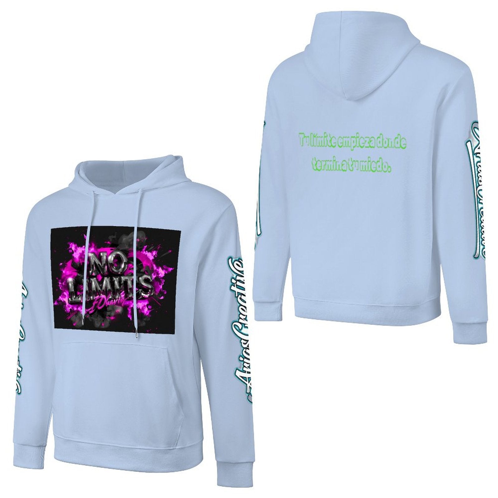 Hombre sudadera hoodie de algodón Peaprint con capucha, bolsillo y estampado frontal, trasero y en mangas.