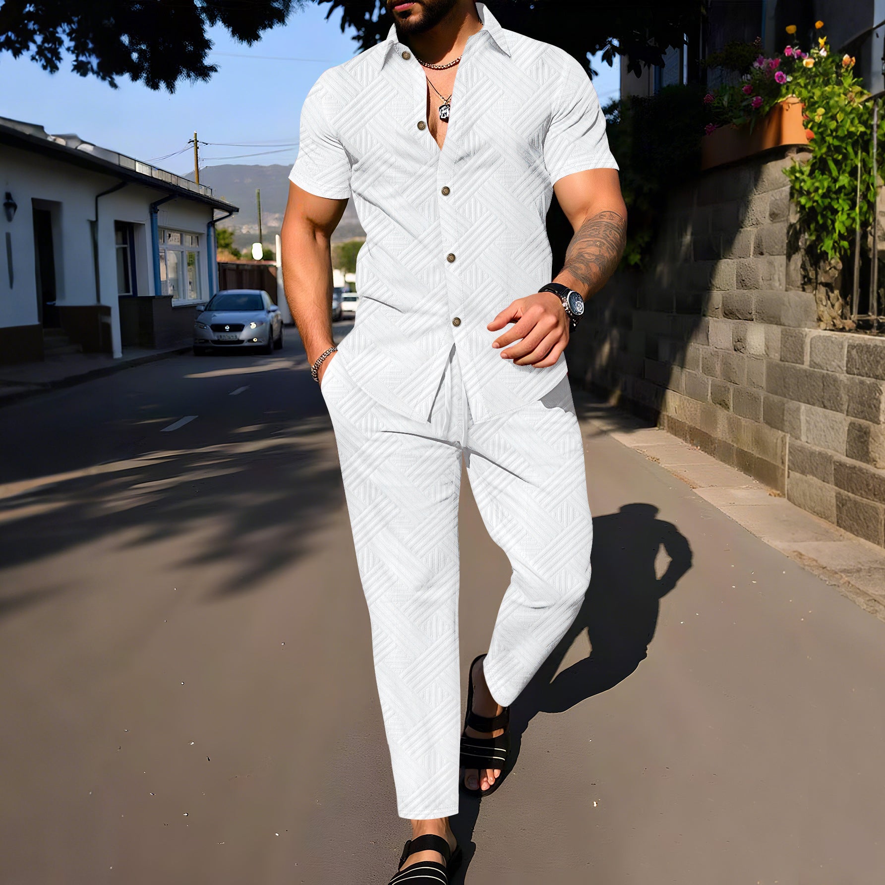 Conjunto de ropa de verano para hombre de AriasCreative, camiseta de manga corta y pantalón ligero en estilo casual.