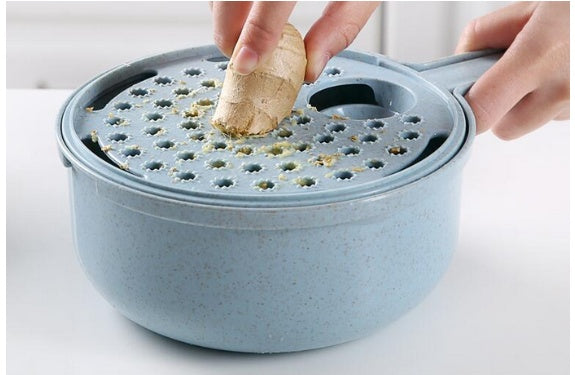 Cortador de verduras multifunción AriasCreative 8 en 1 con cuchillas y bandeja para preparar ensaladas y verduras.