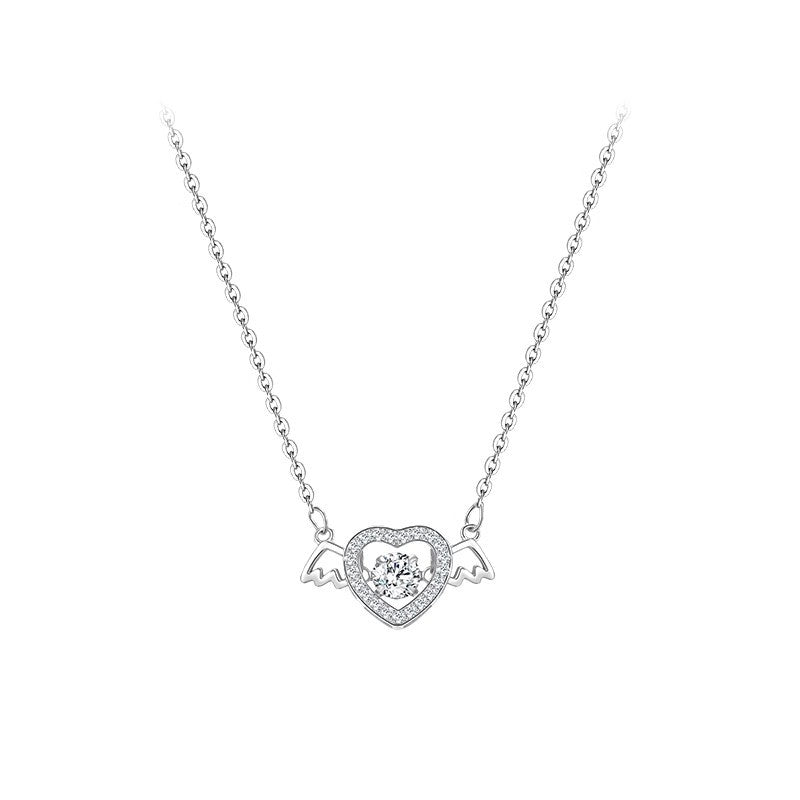 Collar S925 de Plata Esterlina con Corazón de Ángel para Mujer, Alas, Moda Minimalista - ariascreative