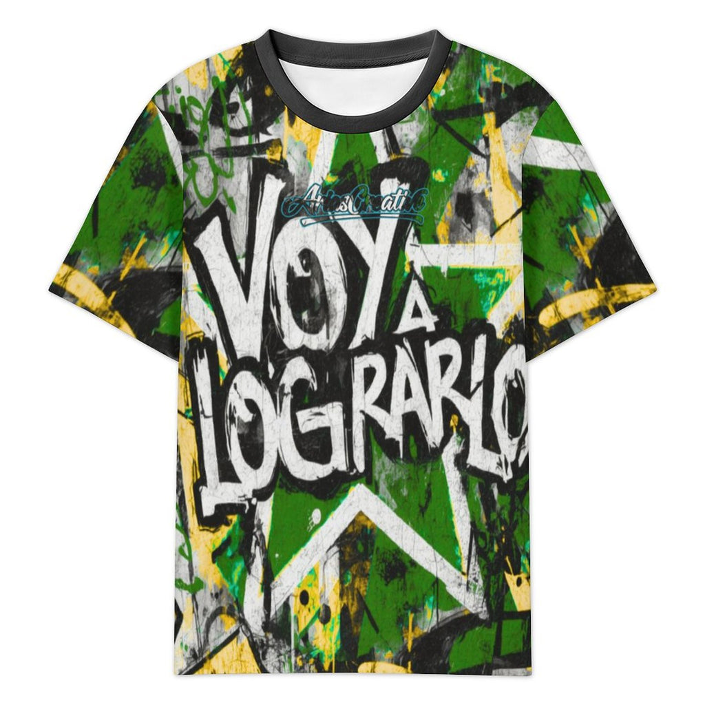 Camiseta de manga corta peaprint AriasCreative™ con diseño motivacional "Voy a Lograrlo" en fondo claro.