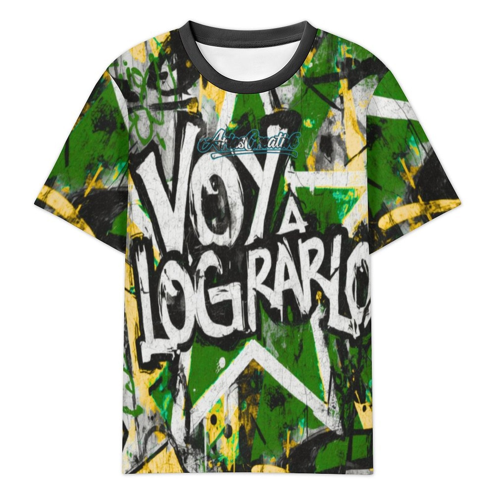 Camiseta de manga corta peaprint AriasCreative™ con diseño motivacional "Voy a Lograrlo" en fondo claro.