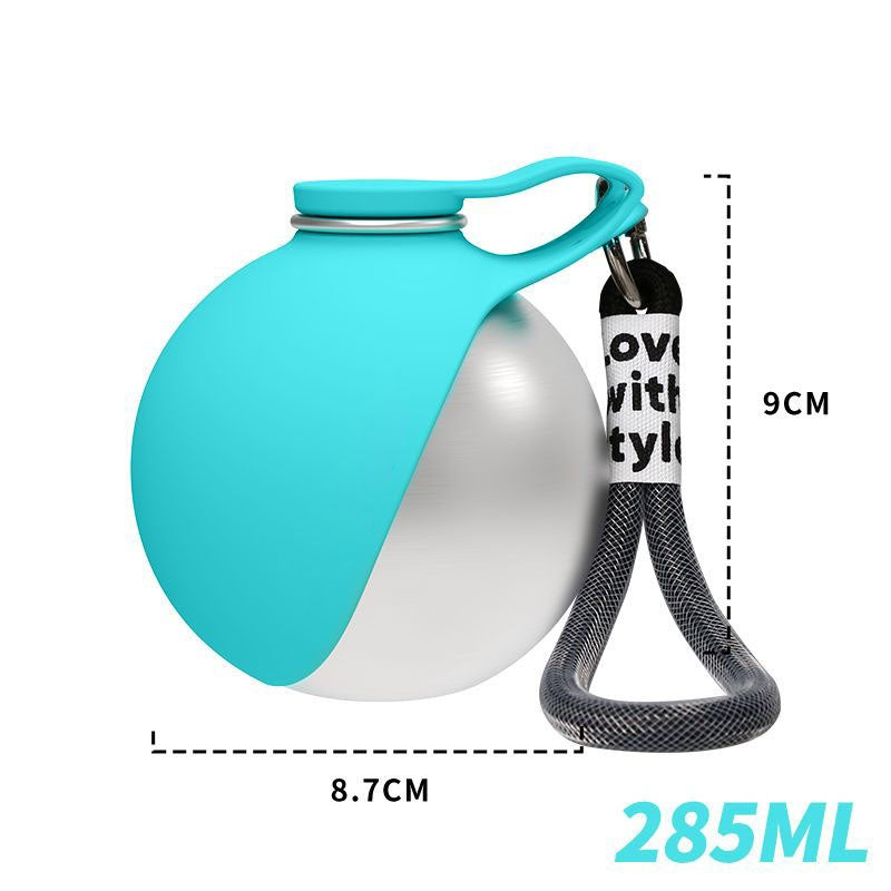 Botella de agua portátil para perros AriasCreative de 300 ml en acero inoxidable con bebedero antiderrames para paseos y viajes.