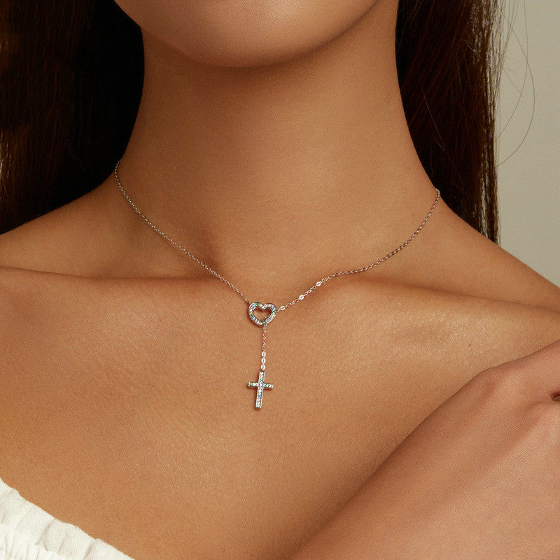 Collar de Plata Esterlina para Mujer con Corazón y Cruz - ariascreative
