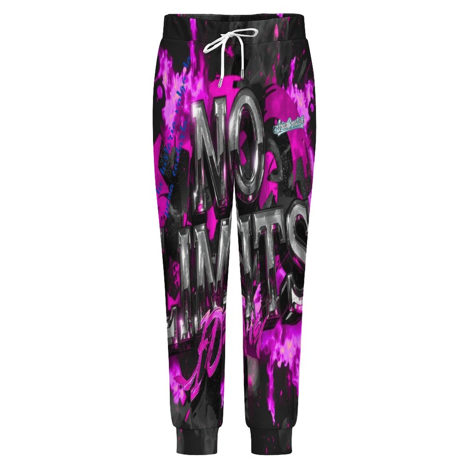 Jogger pantalón urbano AriasCreative en rosa, negro y gris, con estampado all-over y diseño streetwear para hombre.
