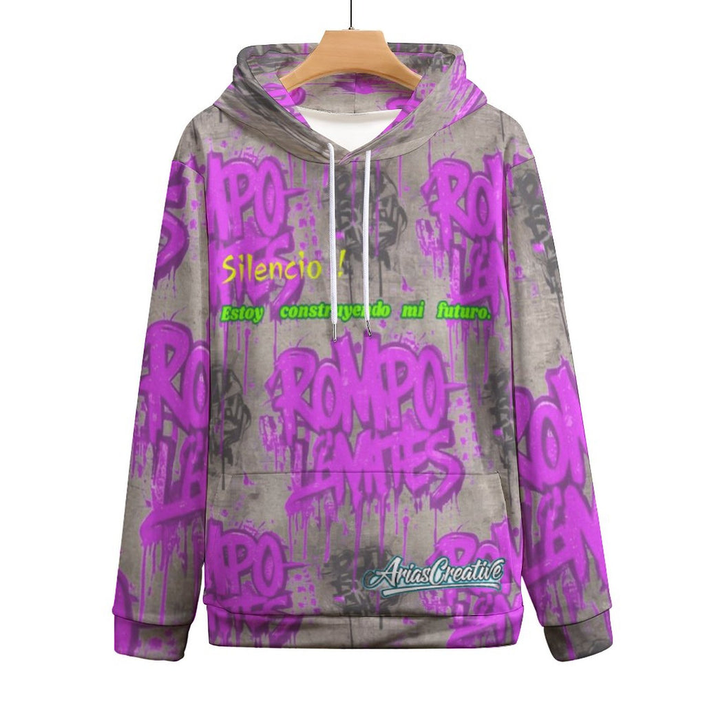 Sudadera con capucha rosa viejo de Peaprint, con el texto “ROMPO MIS LÍMITES” en el frente, estilo casual y cómodo.