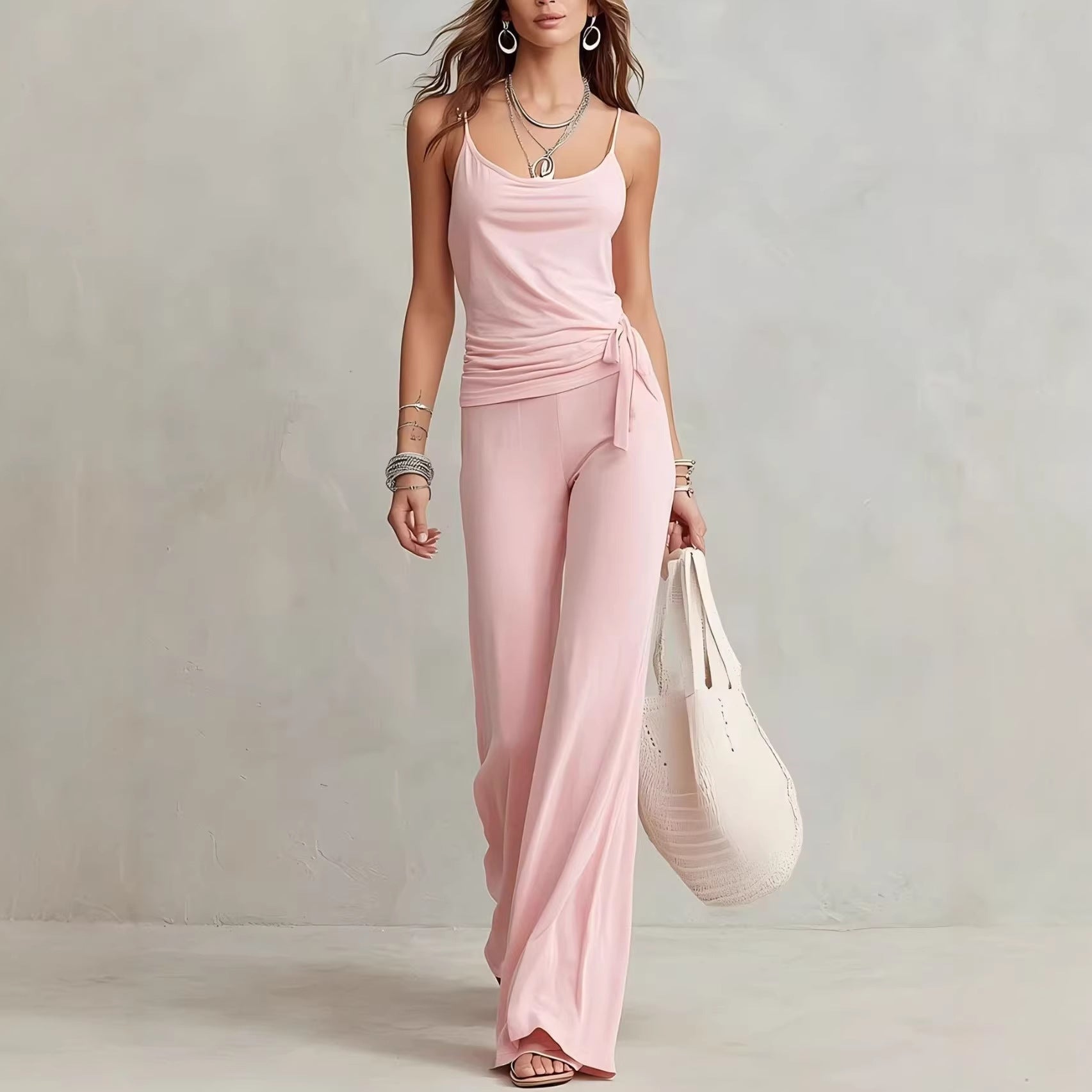 Conjunto de mujer AriasCreative de color sólido, sin mangas, top y pantalón para un estilo elegante y cómodo.
