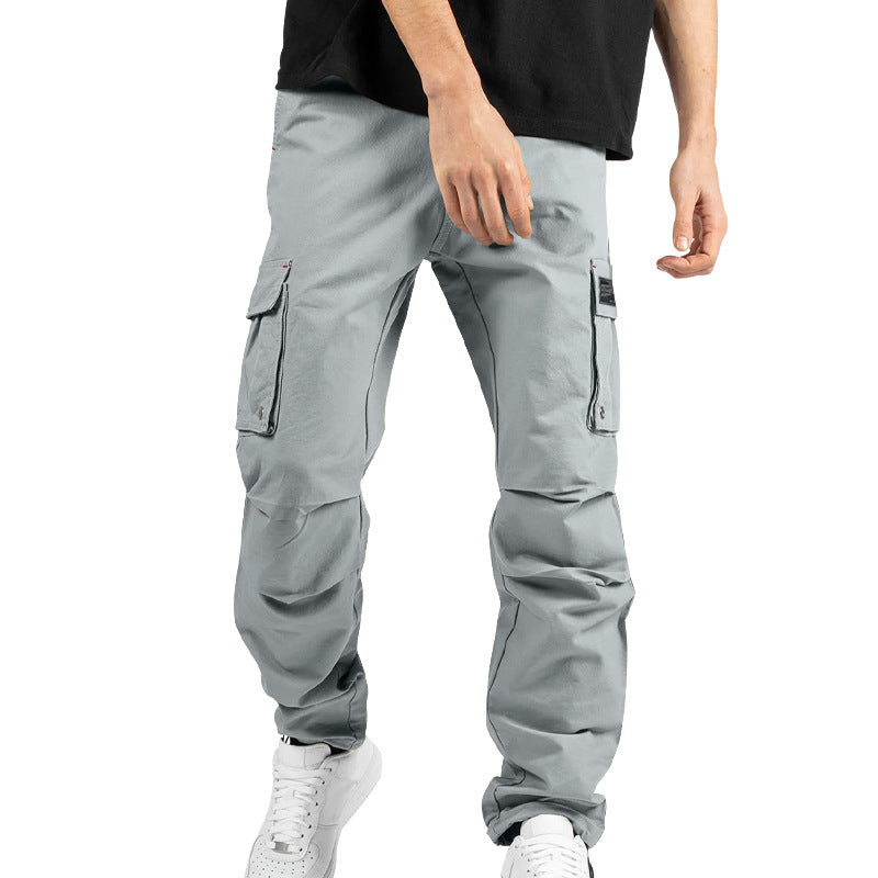Pantalones cargo holgados de color liso para hombre de la marca AriasCreative con múltiples bolsillos y puños con cordón.