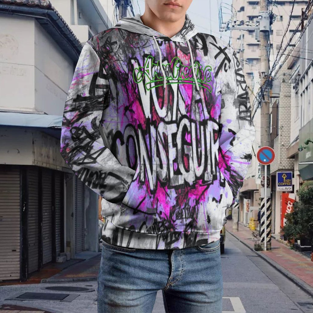 Hombre con sudadera con capucha Graffiti de AriasCreative™ en estampado All Over Print de Street Cat de peaprint.