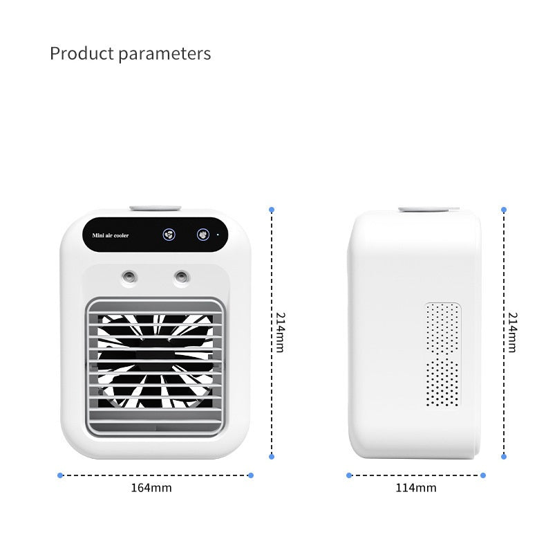 Enfriador de aire portátil AriasCreative con pantalla táctil, ventilador humidificador de mesa, depósito de agua y control de velocidad.