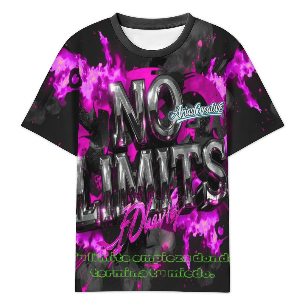 Camiseta corta de peaprint en rosa, negro y gris, con diseño all-over y frases motivadoras para streetwear masculino.