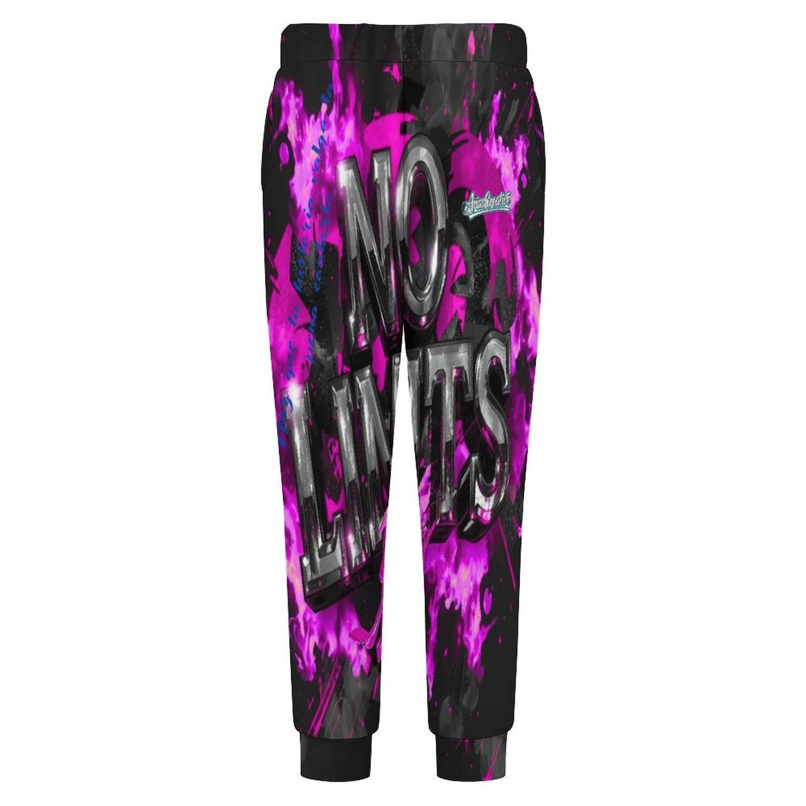 Pantalón jogger streetwear AriasCreative en rosa, negro y gris, con diseño all-over print para hombre.