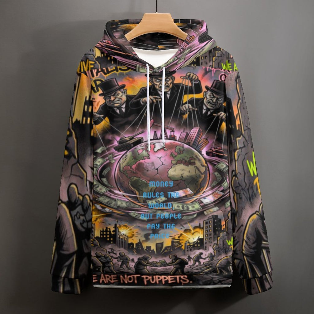 Hombre sudadera con capucha de AriasCreative™ con doble capa y estampado "Money Rules the World" de peaprint.