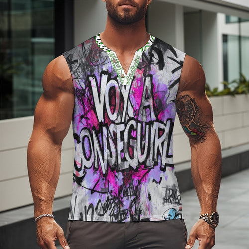 Chaleco Henley de peaprint para hombre, diseño de graffiti en estilo streetwear, con detalles únicos y modernos.