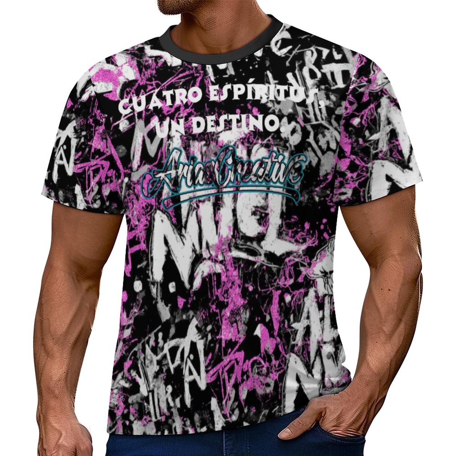 Camiseta Élite 4 Espíritus Rosa y Negro | AriasCreative™