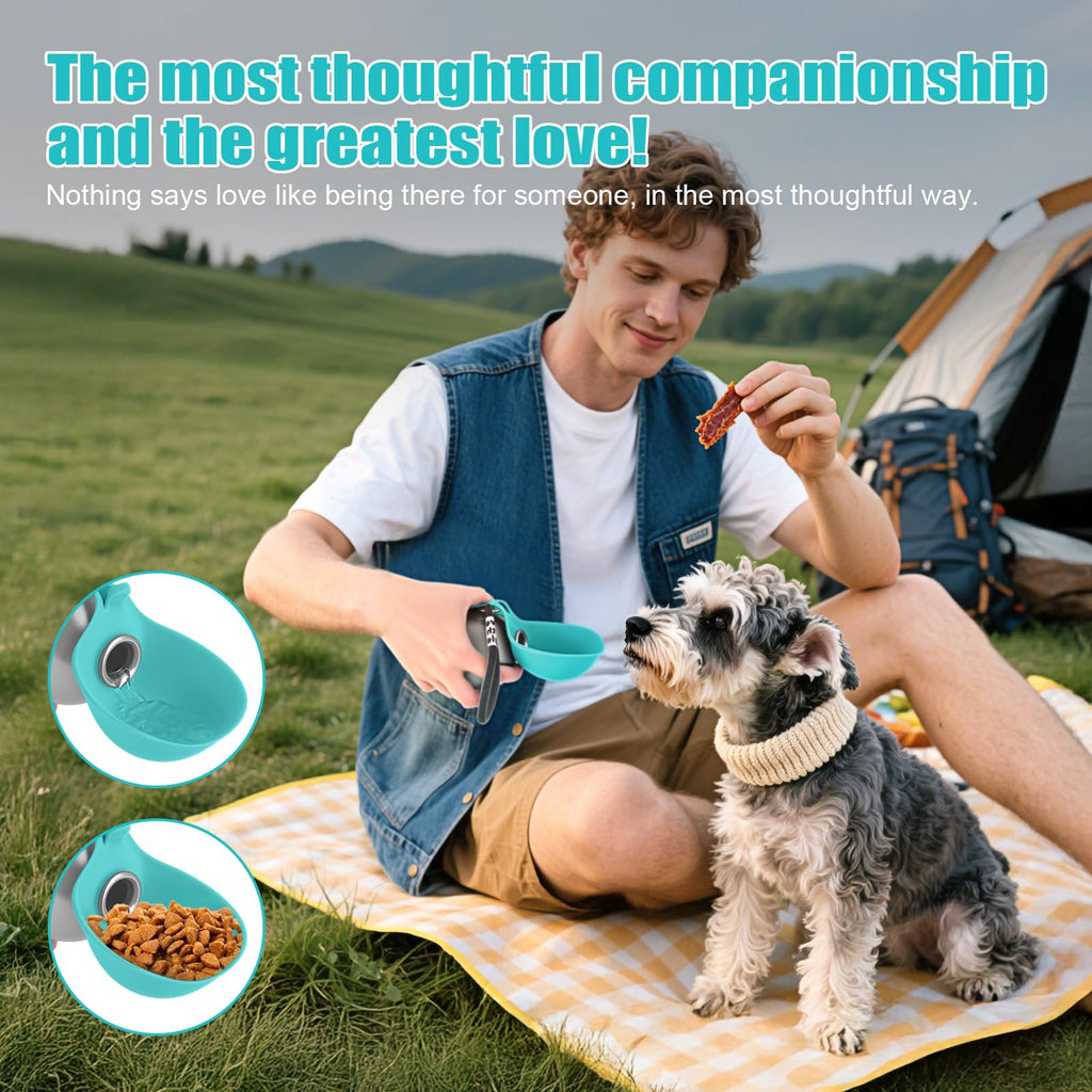 Botella de agua portátil para perros AriasCreative de 300 ml en acero inoxidable con bebedero antiderrames para paseos y viajes.