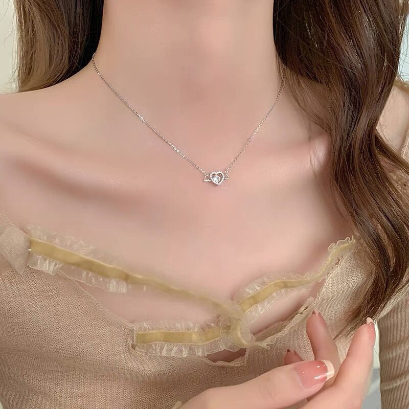 Collar S925 de Plata Esterlina con Corazón de Ángel para Mujer, Alas, Moda Minimalista - ariascreative