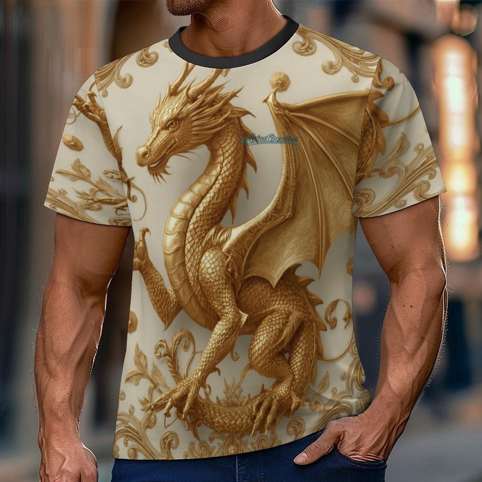 Camiseta Premium Golden Baroque Dragon – Arte Imperial en Tejido Sorona
