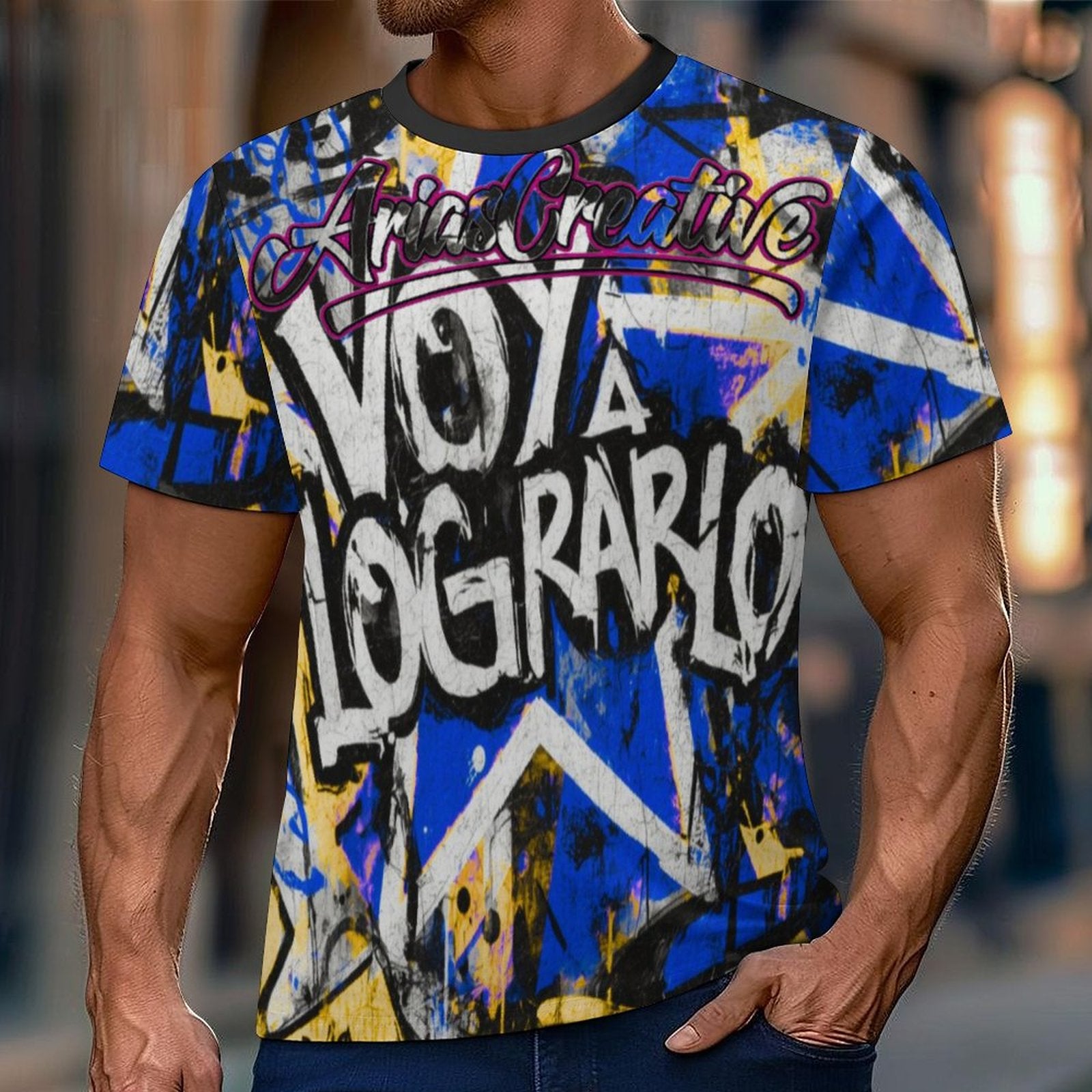 Camiseta de manga corta peaprint AriasCreative™ “Voy a lograrlo” con diseño motivacional urbano.
