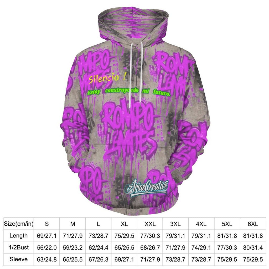 Sudadera con capucha rosa viejo de PeaPrint con mensaje "ROMPO MIS LÍMITES" en la parte frontal.