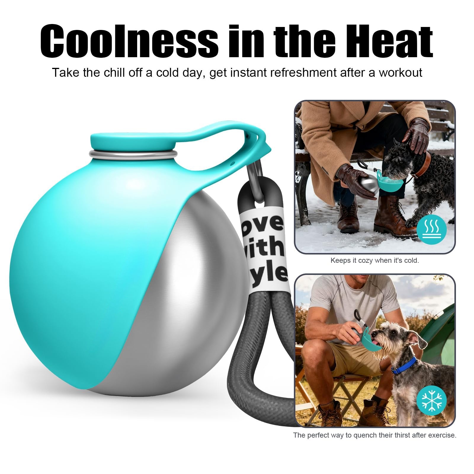 Botella de agua portátil para perros AriasCreative de acero inoxidable con bebedero antiderrames para paseos y viajes.