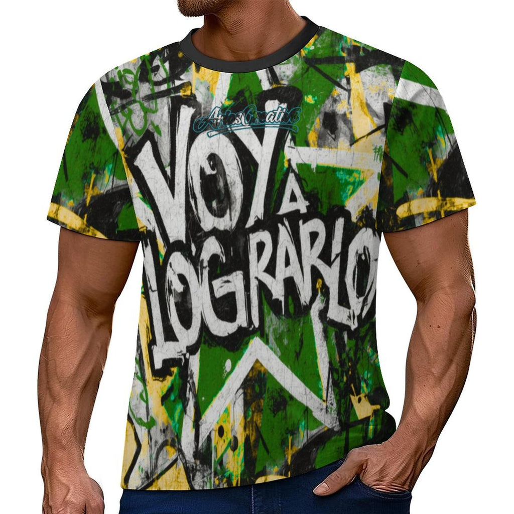 Camiseta de manga corta peaprint AriasCreative™ con diseño urbano "Voy a Lograrlo" en fondo claro.