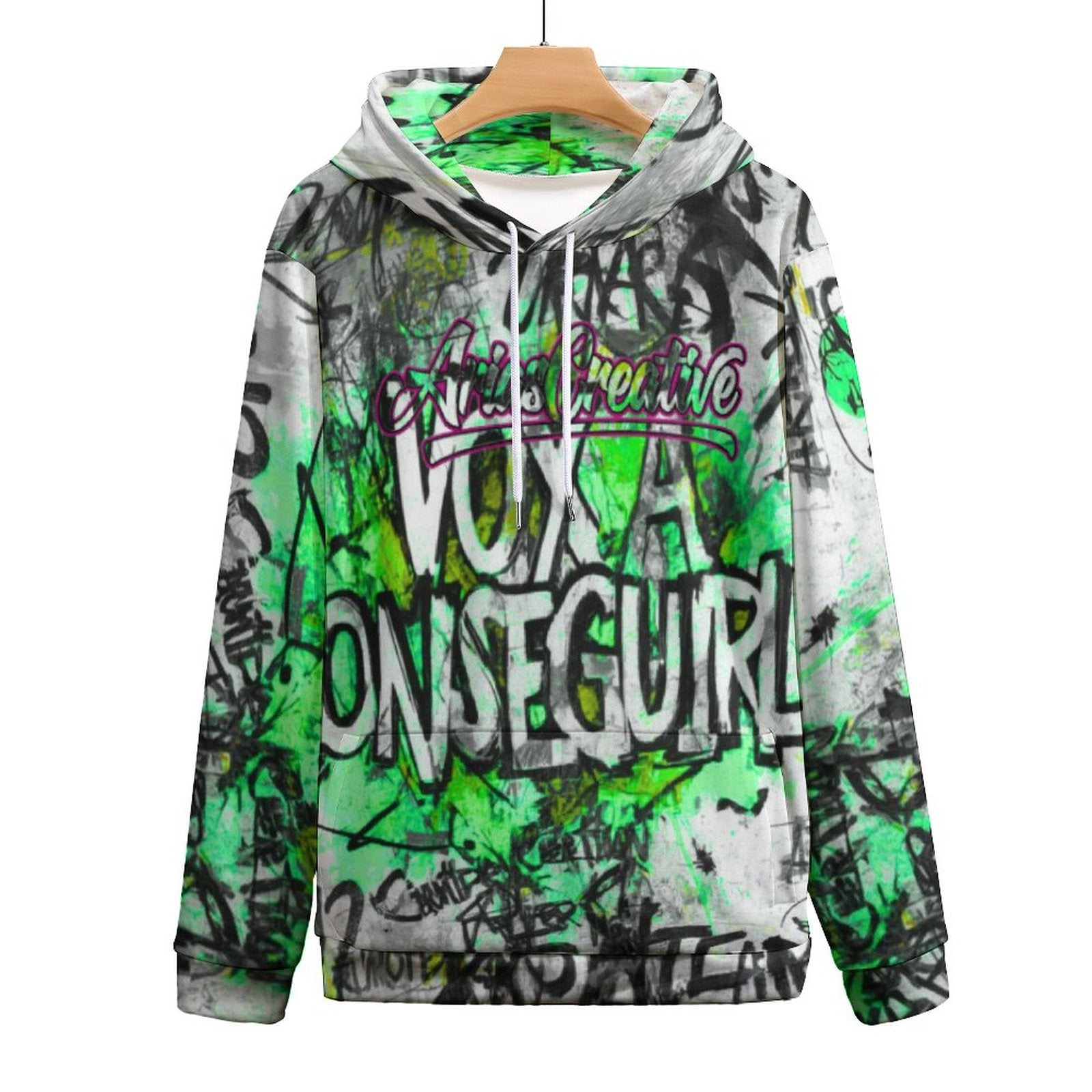 Sudadera con capucha verde de AriasCreative™ para hombre, con diseño all-over print y estilo streetwear premium.