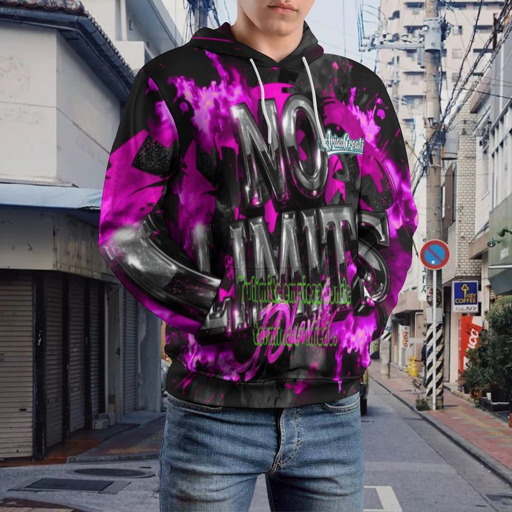 Hoodie by peaprint featuring all-over graffiti design in pink, black, and gray with motivational phrases on a streetwear style.