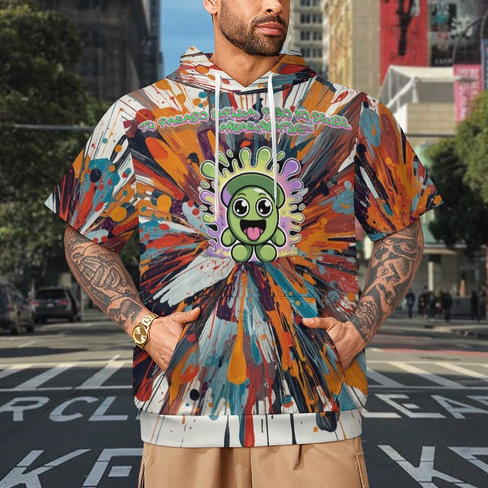 Sudadera manga corta 220gsm AriasCreative™ con diseño All-Over Print neon. - ariascreative