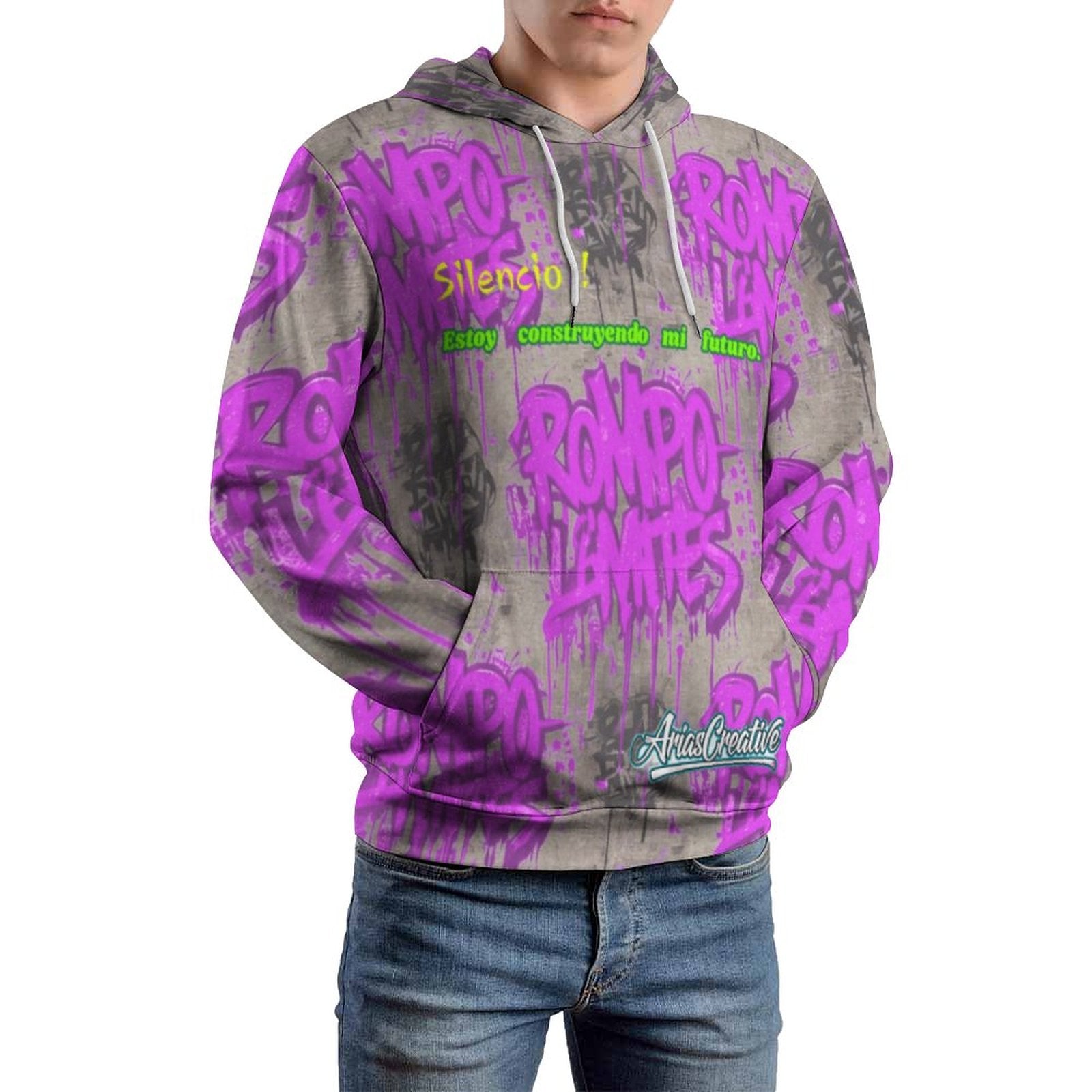 Sudadera con capucha rosa viejo de peaprint con el texto "ROMPO MIS LÍMITES" en el frente, estilo casual y cómodo.