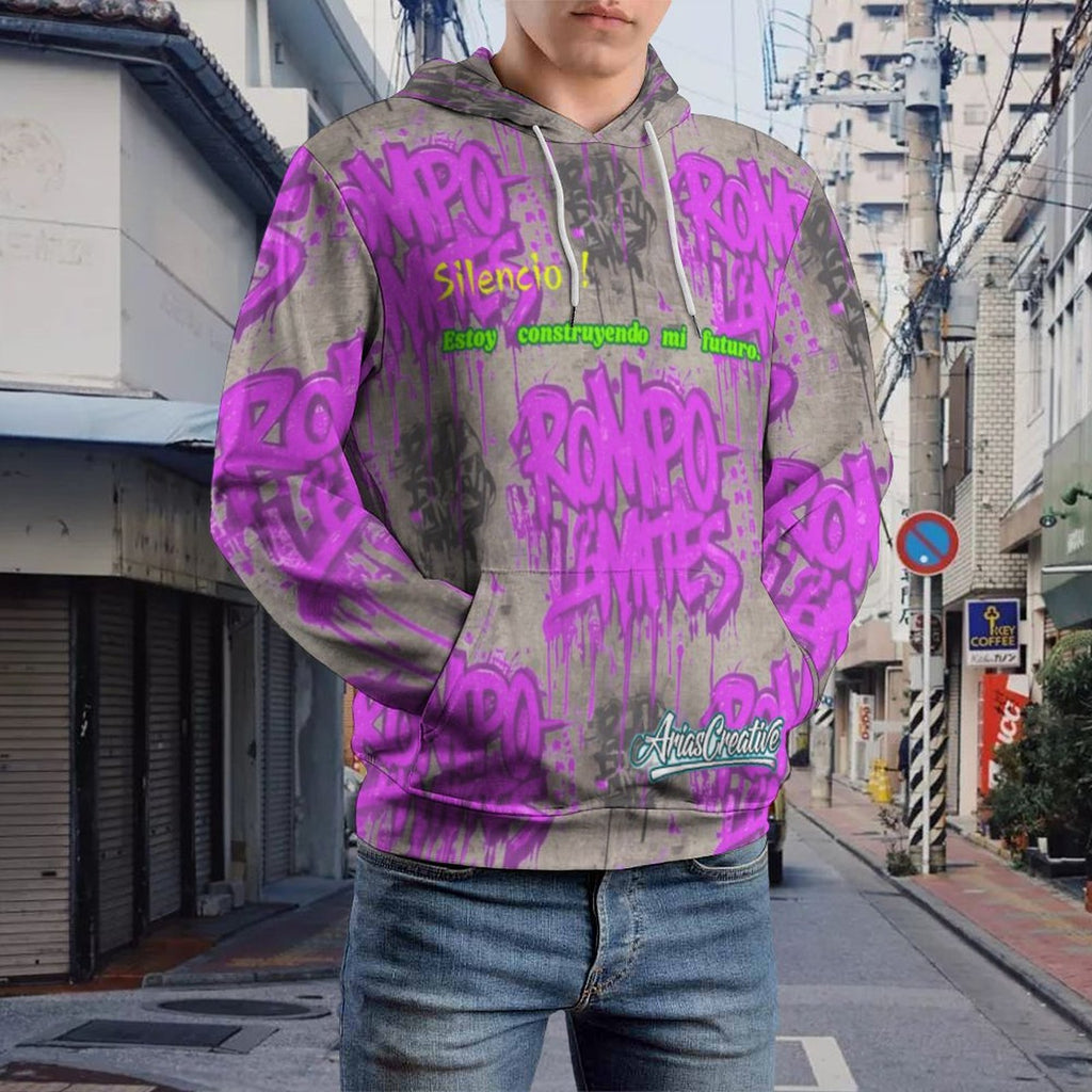 Sudadera con capucha rosa viejo de peaprint con la frase "ROMPO MIS LÍMITES" en el frente, estilo casual y cómodo.