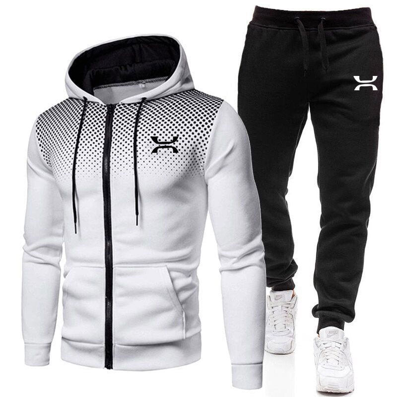 Conjunto deportivo para hombre de AriasCreative con capucha y pantalón, chaqueta con cierre y estampado para entrenamiento.