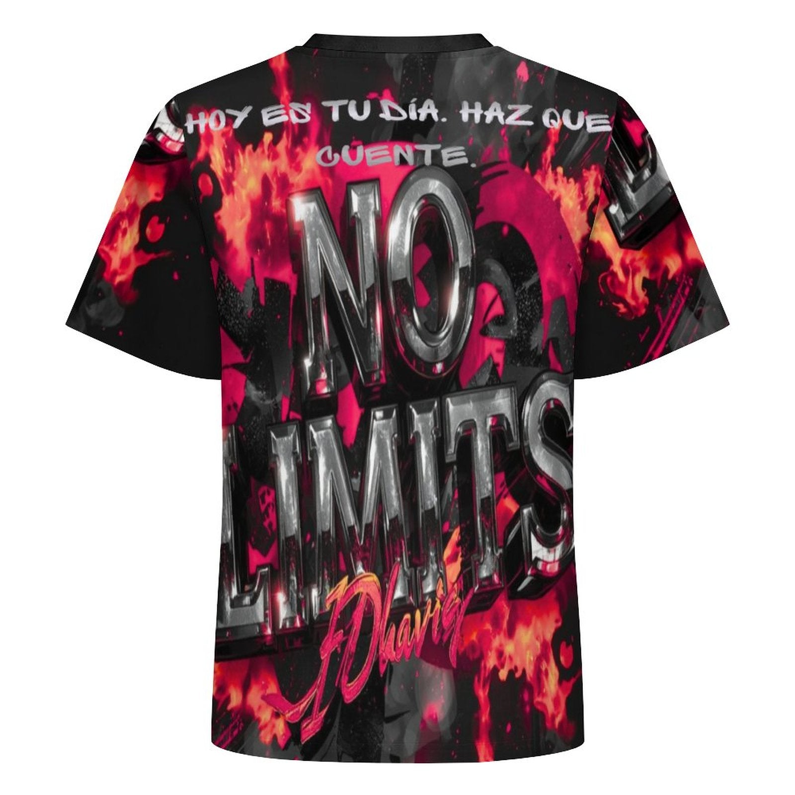Camiseta manga corta AriasCreative "No Limits" con mensaje motivador en tela suave y cómoda, ideal para uso diario.