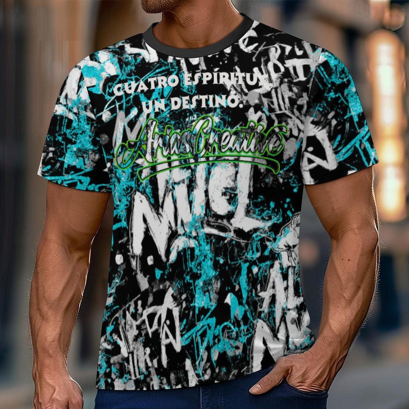 Camiseta Élite 4 Espíritus Azul y Negro | AriasCreative™