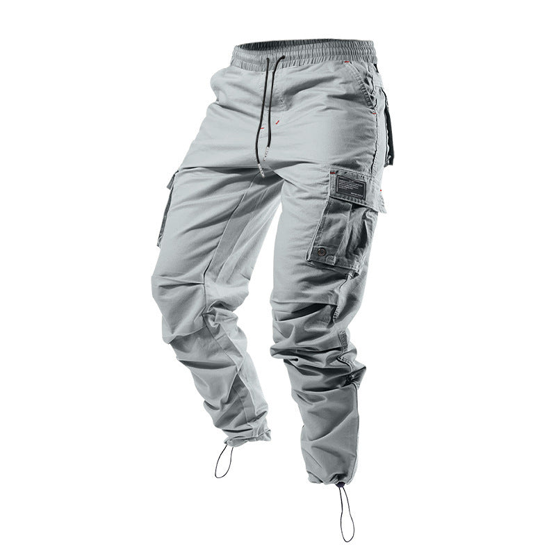 Pantalones cargo holgados para hombre de AriasCreative en color liso con múltiples bolsillos y puños con cordón.