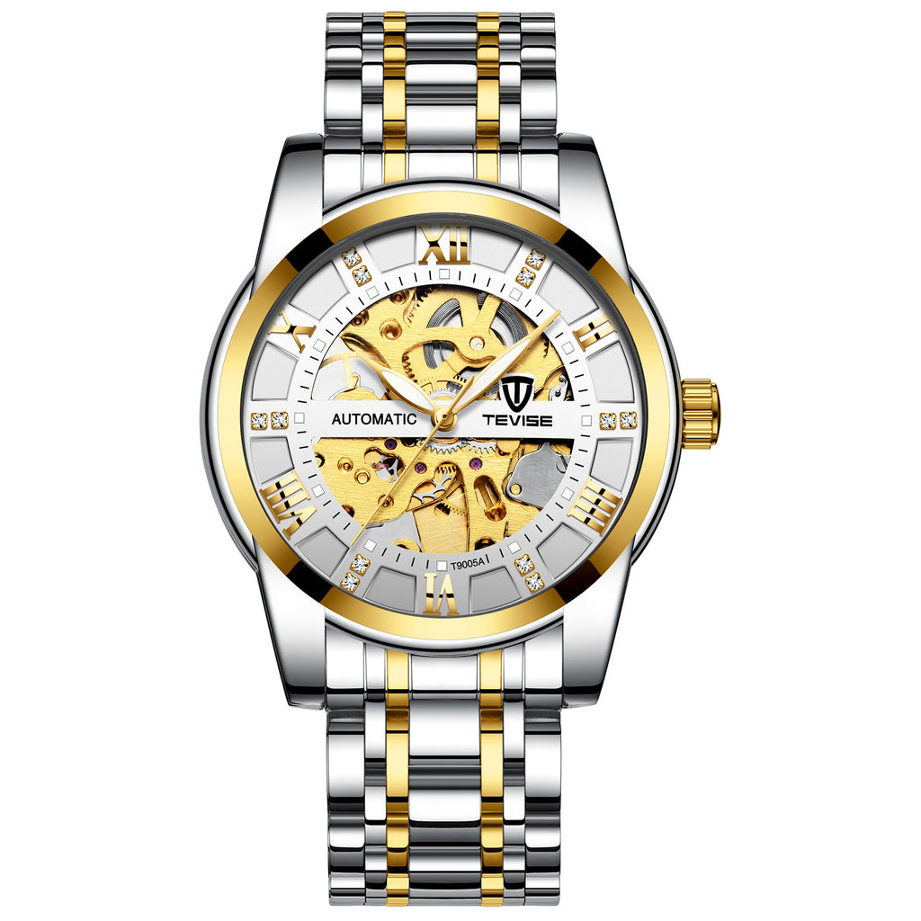 AriasCreative T900 Series mechanical watch with a hollowed-out steel bracelet, showcasing a sleek, casual design for men.