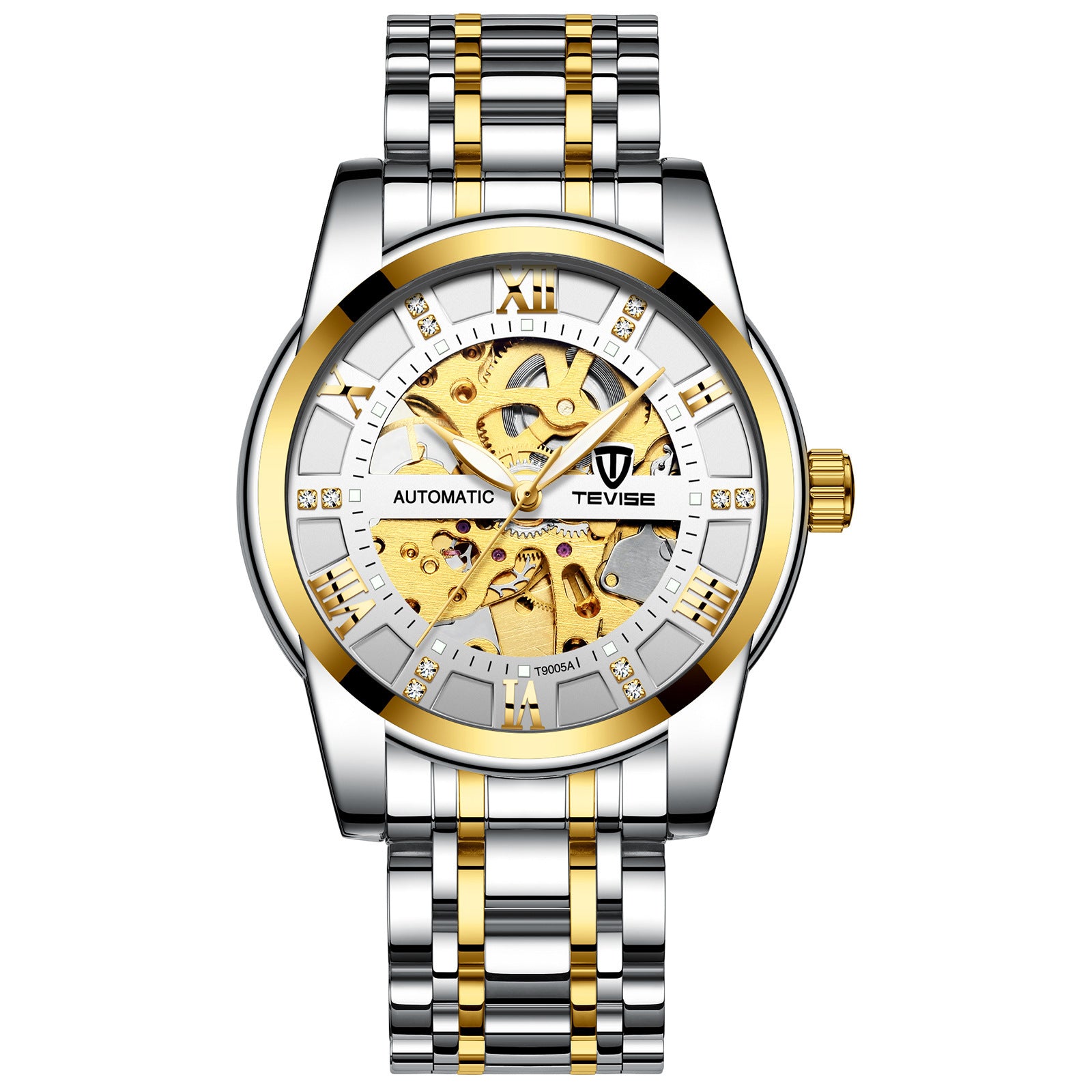 AriasCreative T900 Series mechanical watch with a hollowed-out steel bracelet, showcasing a sleek, casual design for men.