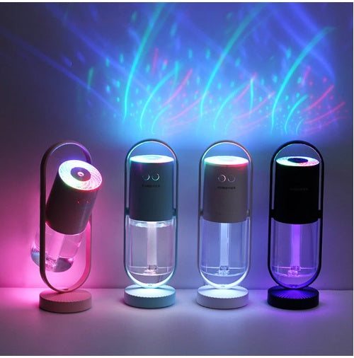 Humidificador ultrasónico USB AriasCreative con luz nocturna y proyector de sombras para dormitorio, oficina, coche y hogar.
