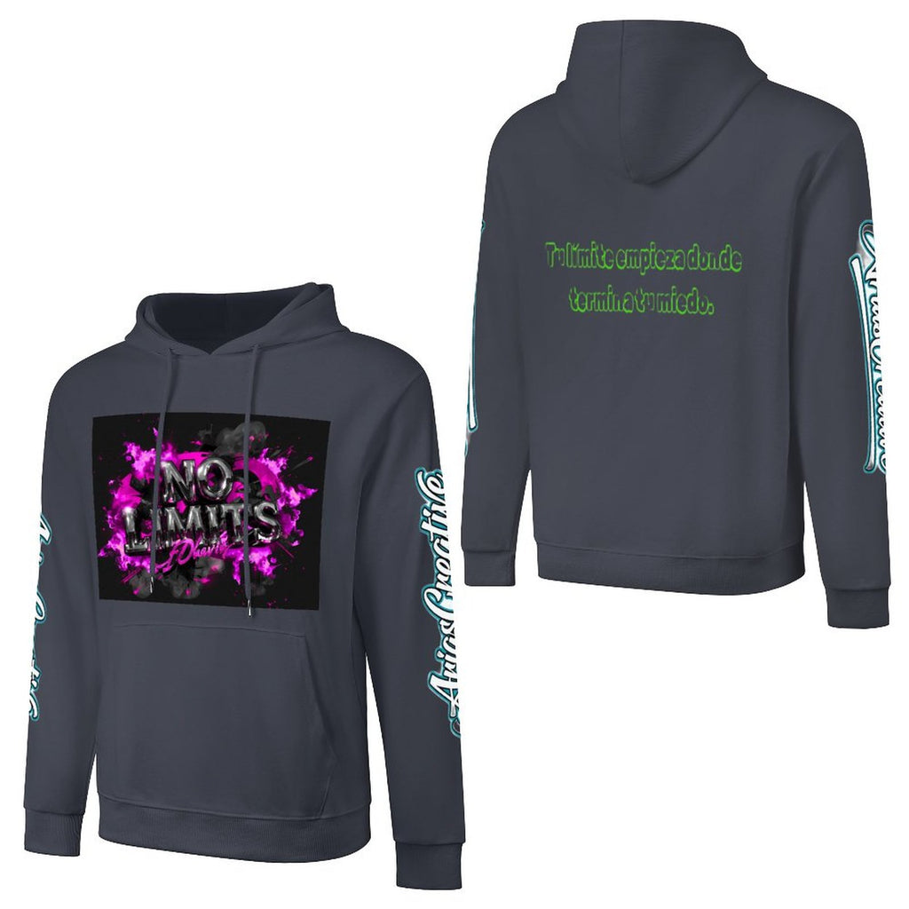 Sudadera de algodón con capucha Peaprint, estilo streetwear, con estampado frontal, en mangas y espalda, color gris.