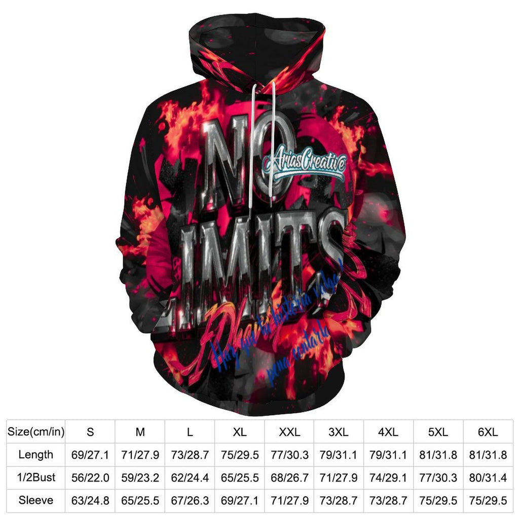 Mens hoodie by AriasCreative featuring a double hood, all-over print, and motivational phrases in urban style.