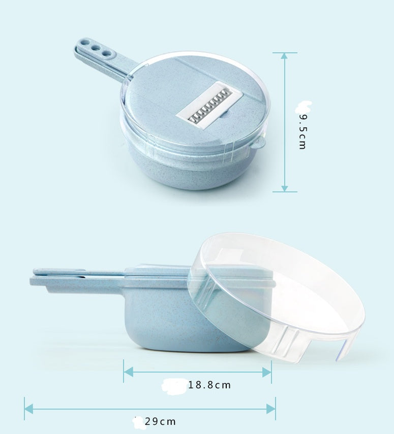 Cortador de verduras multifunción AriasCreative 8 en 1 con diferentes hojas y accesorios para cortar y rallar alimentos.
