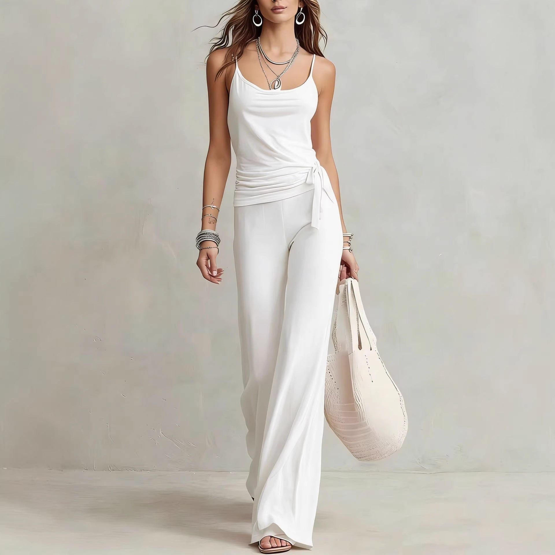 Conjunto de mujer AriasCreative sin mangas en color sólido, top y pantalón, ropa moderna y cómoda para mujer.