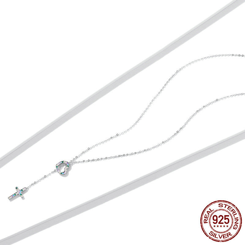 Collar de Plata Esterlina para Mujer con Corazón y Cruz - ariascreative