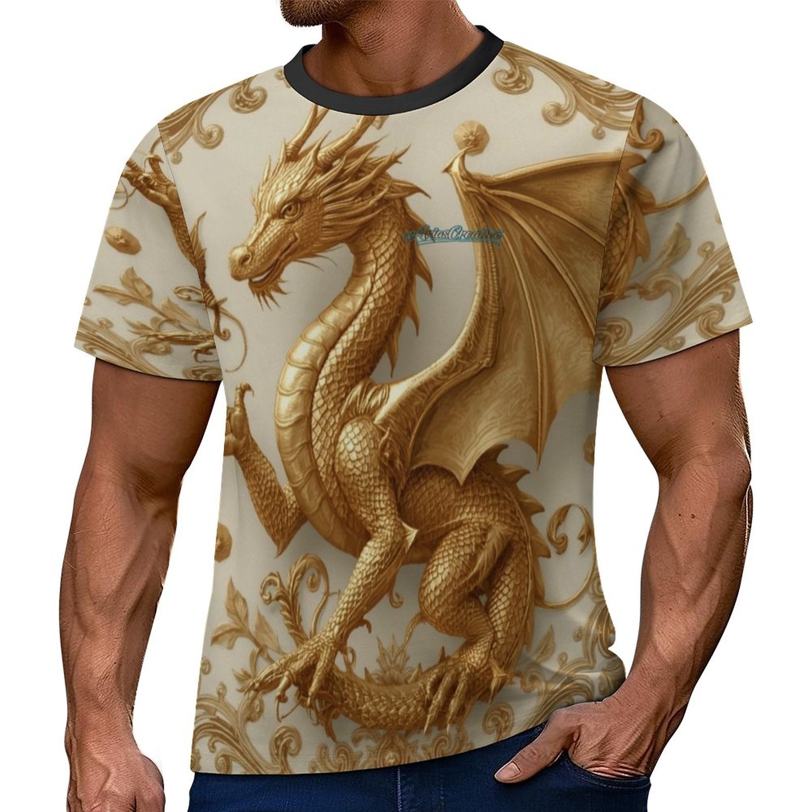 Camiseta Premium Golden Baroque Dragon – Arte Imperial en Tejido Sorona