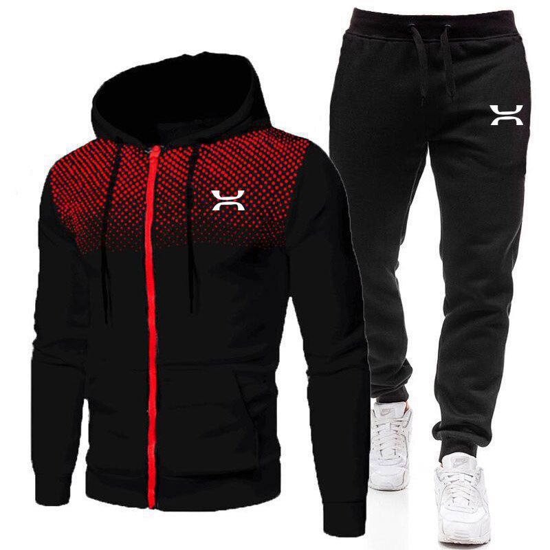 Conjunto deportivo para hombre con capucha y pantalón, hoodie con cierre y diseño impreso de la marca AriasCreative.