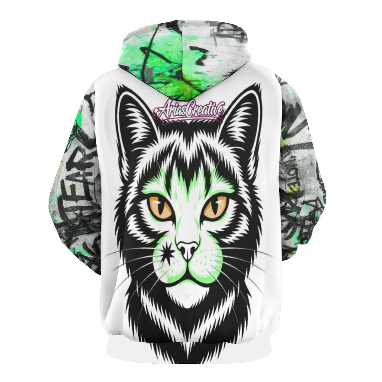 Sudadera verde para hombre de AriasCreative™ con capucha doble y diseño all-over print, estilo streetwear premium.